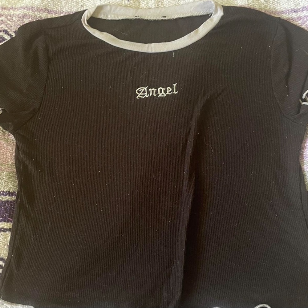 black and white “Angel” crop top